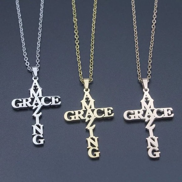"Amazing Grace" Cross 18k Gold Plated Necklace - Picture 5 of 9